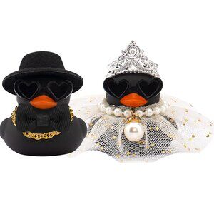 Bride & Groom Rubber Ducks, Car Dashboard Decoration, DIY Assembly, Black